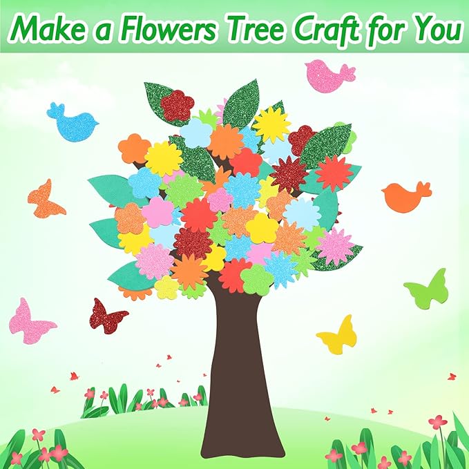 224 Pcs Spring Foam Stickers Glitter Tree Flower Leaf Butterfly Self Adhesive Stickers for Craft Art Party Favors Family Classroom Activities (Butterfly)
