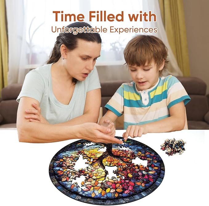 Wooden Puzzles for Adults 500 Pieces, Glass Tree Jigsaw Puzzles for Kids, 16.5x16.5in, Royal, Unique Shape Adult Puzzles, Irregular Creative for Adults Family Game