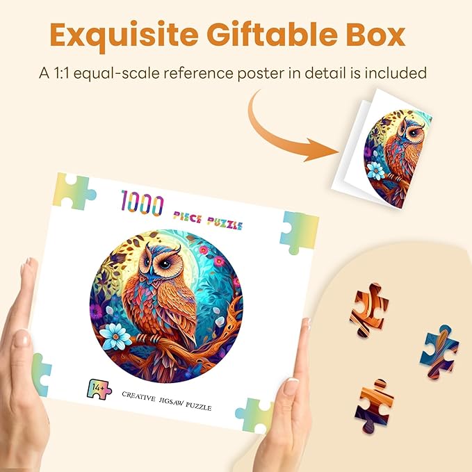 Masseruon 1000 Piece Puzzle for Adults, 26.6 * 26.6in Silent Owl Puzzle for Adults, 1000 Pieces Jigsaw Puzzles, Adult Puzzles Game, Unique Gift for Women Men