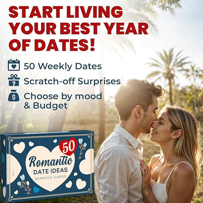 QUOKKA 50 Date Night Ideas – 50 Scratch-Off Romantic Couple Gifts – Unique Couples Game to Strengthen Connection, Make Every Week an Adventure – Birthday Wedding for Him Her (Set 2)