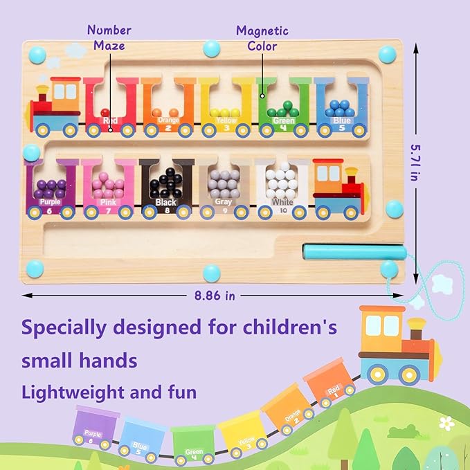 Magnetic Color and Number Maze, Montessori Toys for 3 4 5 Year Old, Wooden Magnet Balls Puzzles,Learning Educational Sensory Toys for Toddlers and Kids Boys Girls,Christmas Stocking Stuffers for Kids