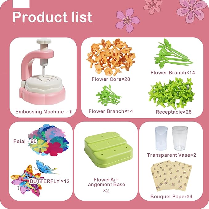 DIY Fabric Flower Bouquets Toys - Arts and Crafts for Kids 4 5 6 7 8, Arts & Crafts Flower Making Kit for Kids Girls, Educational Activity Toys for Girls Boys, 4 5 6 7 8 Year Old Girl Birthday Gifts