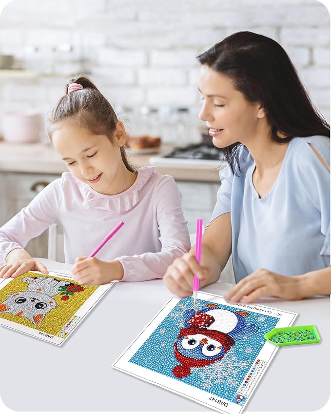 Libfx Diamond Art Kits for Kids 4 Pcs Diamond Art for Girls Boys Beginners Arts and Crafts for Kids Ages 8-12 (Penguin Panda)