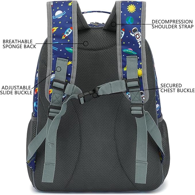 FlowFly Kids Backpack for Toddler Boys Girls, Simple Lightweight Bookbag for Daycare Kindergarten Elementary School Travel, Small Modern Bag (Large, Astronaut)