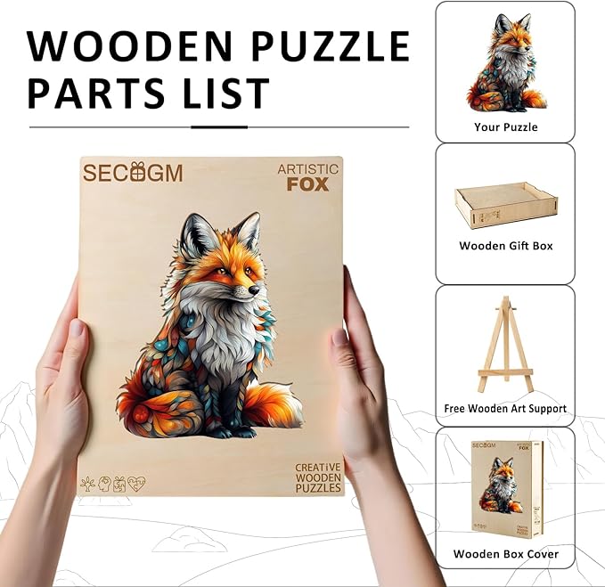 Wooden Puzzles for Adults - Artistic Fox Wood Puzzles Adult - Unique Animal Shape Wooden Jigsaw Puzzles for Adults - Birthday Gifts for Puzzle Lovers, Family (11.4 * 11.4in)