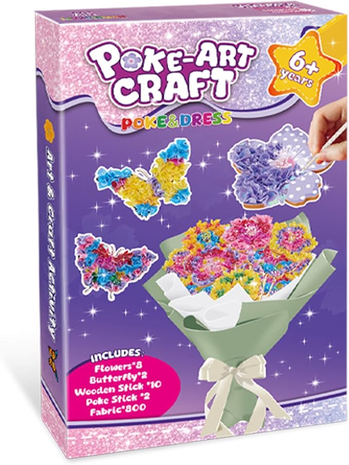 Britik Arts and Crafts for Kids Ages 8-12: Poke in Fun Art Kits for Girls, Poke Art Flower Bouquet Craft Kit, Fabric Arts for Kids DIY Flower Bouquet Kit Birthday Gift for Girls 8 9 10 11 12, Green
