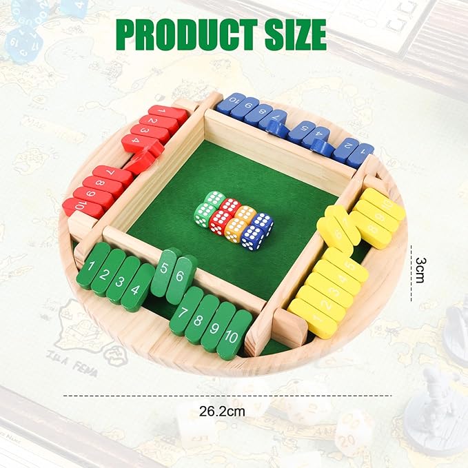 Shut The Box Game 4 Player,Shut The Box Board Game,Math Board Table Games for Adults and Teenagers,Wooden Table Math Dice Mastermind Games for Classroom,Home,Party,Pub and Family
