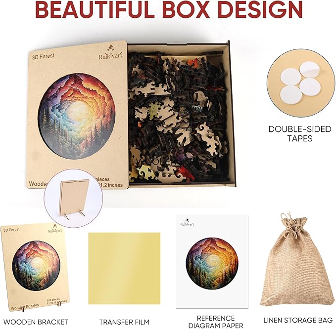 Ruikiyart Wooden Puzzles for Adults, 5MM 500 Pieces Forest Wooden Jigsaw Puzzles, Unique Shape Tree Puzzle for Kids and Adults on Birthday, Thanksgiving, Christmas (16.5”x16.5”)