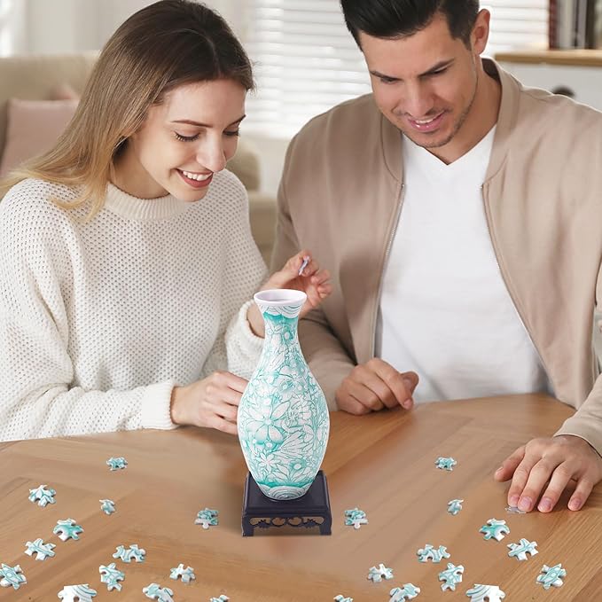 Magnolia 3D Puzzle Vase for Adults to Flower Arrangement and Home Decoration Made by 160 Curved Plastic Puzzle Pieces,Great Gift for Mother's Day and Housewarming