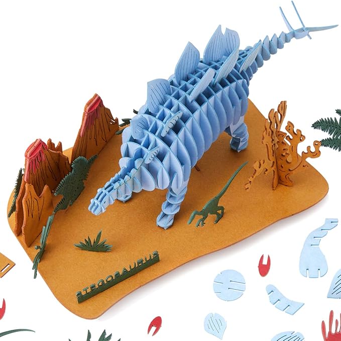 3D Paper Puzzle, 3 Assorted Dinosaurs, Premium Cardboard Models, DIY Kit for Child, Educational Craft -Rex, Stegosaurus, Brachiosaurus Puzzles