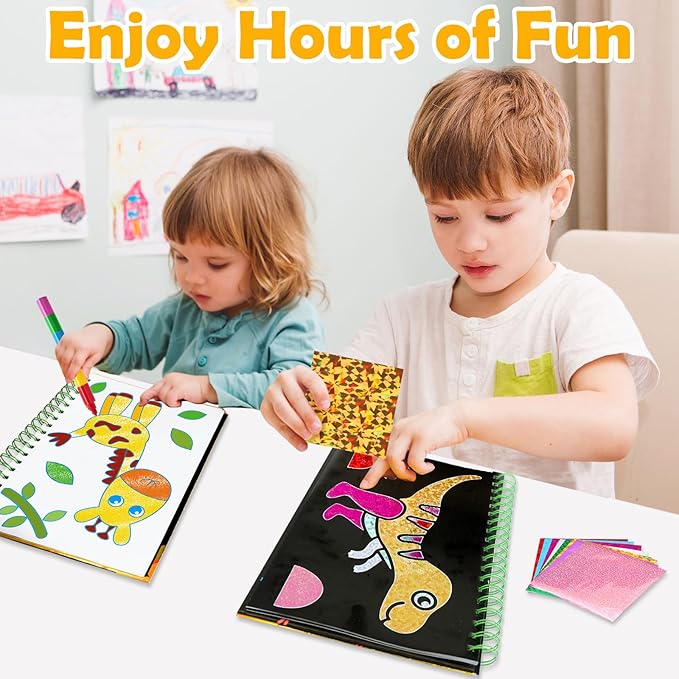 FUNNYB&G Foil Art Craft Activity for Kids - Gift for Boys Crafts for Kids Fun Art Supplies DIY Creative Travel Toy, Birthday Gift Party Favor Toys for Girls Boys 4 5 6 7 8 9 Years Old (Dinosaur)