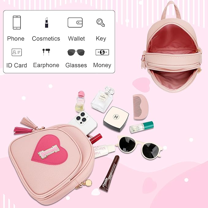 Girls Initial Mini Backpack Gifts for Kid Toddler Little Girl Teen Small Cute Heart Backpack Purse Preschool Kindergarten Bookbag，Pink-I