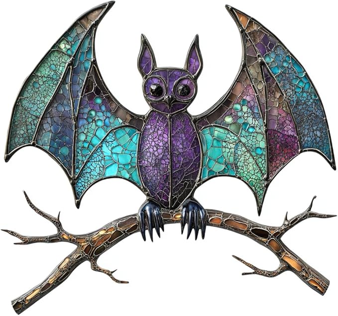 Wooden Puzzles for Adults, Halloween Puzzles,Stained Glass Bat Puzzles Animal Wooden Puzzles,150 Pieces Unique Irregular Fun Challenging Jigsaw Puzzles Gifts, Perfect Family Games, 11.2 * 10.6inch