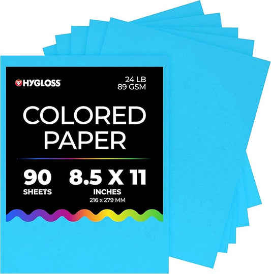 Hygloss Light Blue Colored Paper - 24 lb, 89 GSM, Acid-Free, Fade-Resistant, 8.5x11-Inch Letter Size Color Copy Paper, 90 Sheets