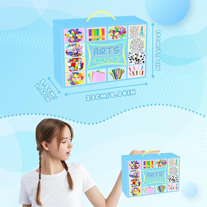 2000 PCS Arts and Crafts Supplies for Kids All-in-1 Craft Kit with Pipe Cleaners Craft Box Set DIY Crafting Supply School Supplies Toys Gifts for Girls Boys Ages 4-6, 6-8, 8-12, Blue