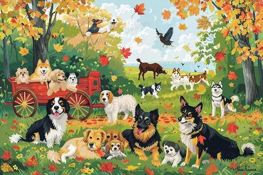 300 Piece Puzzles Dog's Fall Trip Home Decor & Valentines Day Decorations - More Difficult Challenge Puzzles (Wooden Puzzles Includes Beautiful Gift Box) for All Adult Beginners