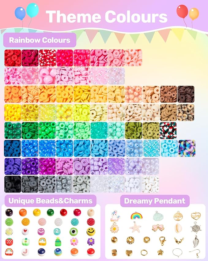 DIY Friendship Bracelet Making Kit for Kids – 6 Boxes Jewelry Crafts Beads with Pony, Clay, Letter Beads, Charms & Complete Jewelry Making Tools – Gift for Girls Age 6+