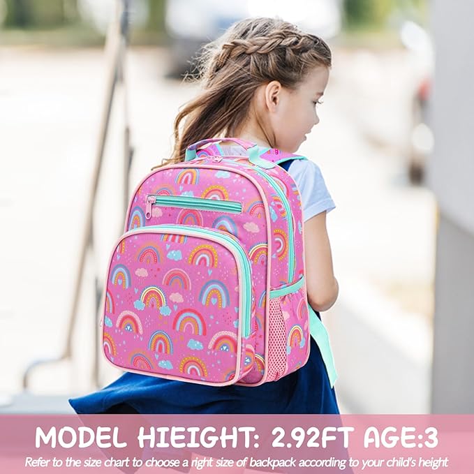 Toddler Backpack for Girls 2-4,Preschool Kindergarten Rainbow Backpacks,Small Backpack for Kids,Toddler Bookbag with Chest Strap