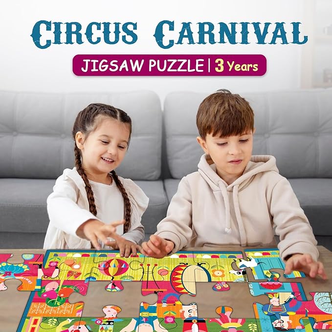 Circus Performers Jigsaw Puzzle for Toddlers | Carnival Tent 25 Jumbo Pieces Floor Puzzles for 3 Years Kids| Educational & Fun Themed Birthday Party Favors