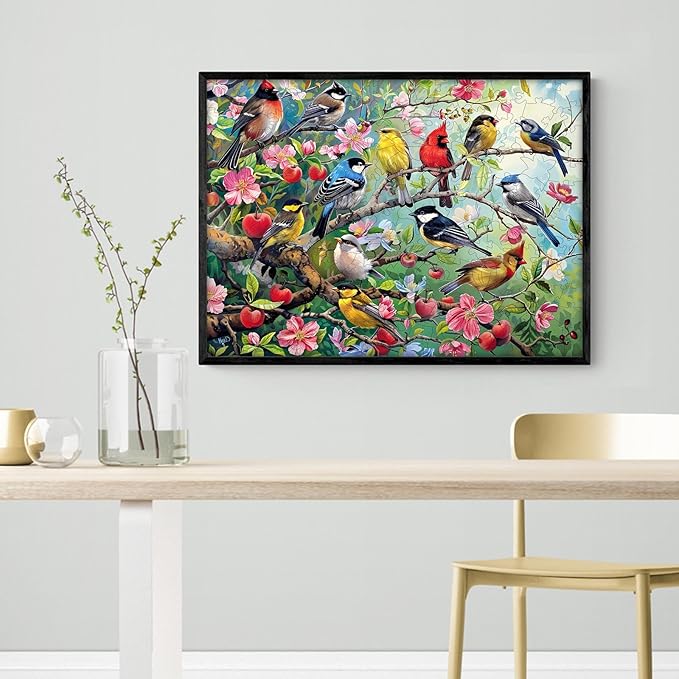 Wooden Puzzles for Adults, Wooden Jigsaw Puzzles for Adults Kids, Birds in The Orchard Unique Shaped Wood Puzzles Adult, Creative Birthday Gifts for Friends Family Game (13.4 * 9.8in 275pcs)