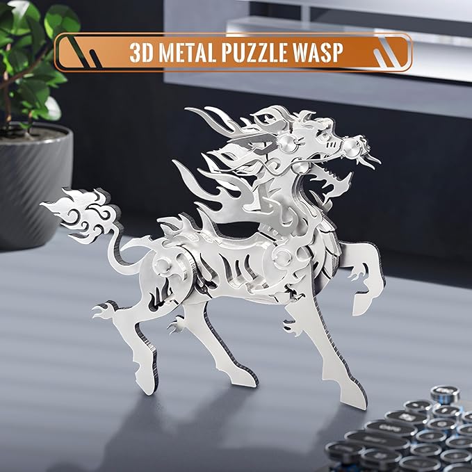 3D Metal Puzzles,3D Metal Puzzle for Adults,Mechanical Model Kit Flaming Kirin,Steel 3D Puzzles Stainless Steel Ornaments for Adults Home Decor Art Craft Gifts Toys.