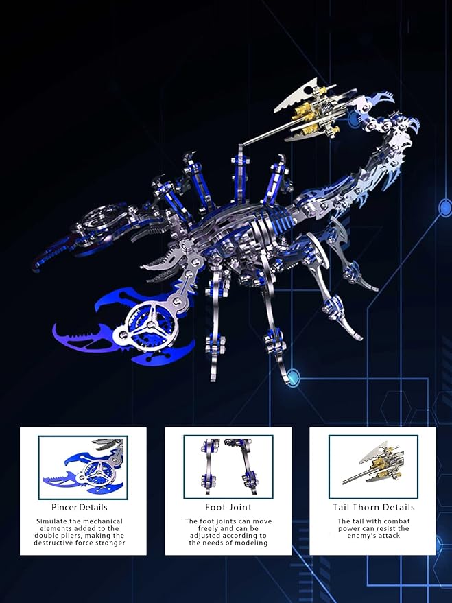 3D Metal Model Kits, Mechanical Scorpion King Blue 3D Metal Puzzle,Steel Warcraft Collection DIY Animal Brain Teasers Simple 3D Puzzles