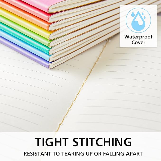 feela 48 Pack Composition Notebooks Bulk, Kraft Cover Lined Blank College Ruled Composition Travel Journals with Rainbow Spines For Women Students Business, 60 Pages, 8.3”x 5.5”, A5, 8 Colors
