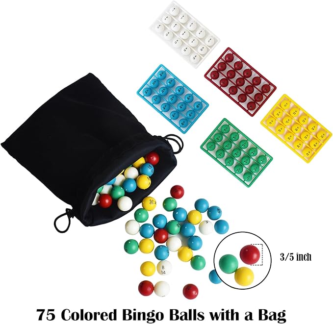 Yuanhe Complete Bingo Game Set - Includes 8" Metal Round Cage with Big Storage Bag,100 Bingo Cards,1000 Colorful Chips,75 Colored Balls and Masterboard, Ideal for Large Groups
