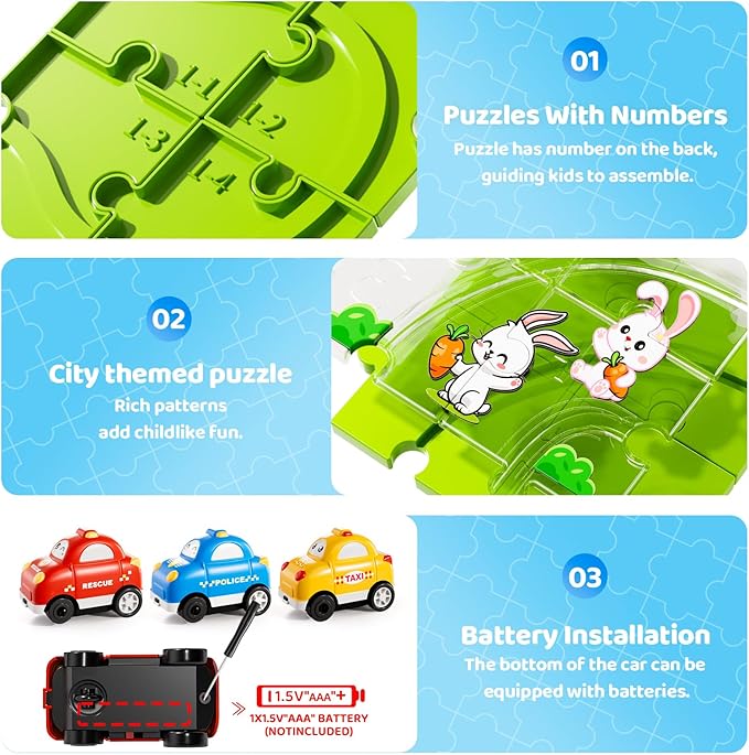 64PCS Puzzle Race Track Car Set for Kids Boys, Floor Puzzle Tracks Car Toys for Boys Girls Ages 3-5 4-6, Toddler Toys Gifts for 3 4 5 Year Old, Ideal 3 4 5 6 Year Old Birthday Gifts