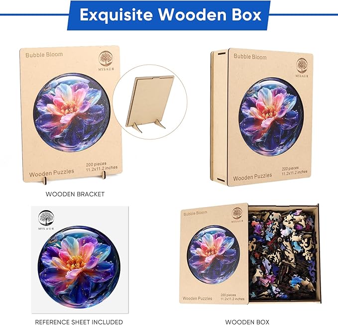 Bubble Bloom Wooden Puzzles for Adults, 300pcs, 12.4x12.4in, Unique Design Jigsaw Puzzle, Wood Puzzles Adult and Kids for Family Game Gifts