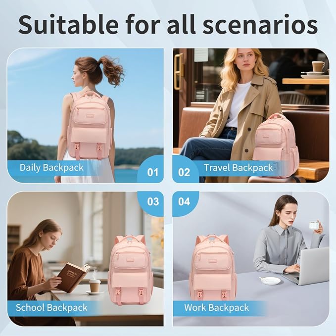 SUN EIGHT 35L Large Capacity School Backpack for Teen Girls Lightweight Bookbags Elementary Middle School Laptop Bags Women Travel Daypacks(Pink)