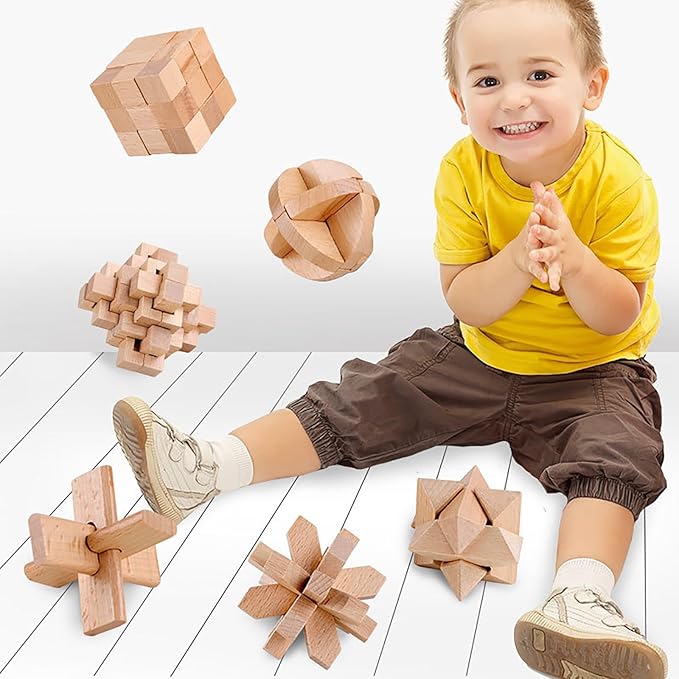 FantasyDay 9pcs Wooden Brain Teaser Puzzles, Interlocking Games for IQ Test, Intellectual 3D Assembling Educational Toy Set for Teens and Adults (9 Puzzle Set#A01)