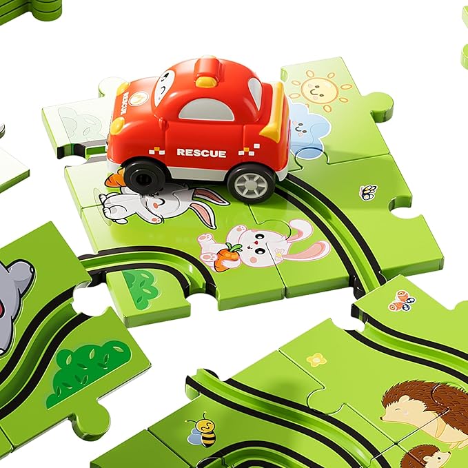 Bennol Toddler Toys Gifts for 3 4 5 Year Old Boys, 39 Jigsaw Puzzle Race Track Car Set Toys for Kids Boys Toddlers 3-5 4-6, Puzzle Tracks Car Toys Gifts for 3 4 5 Year Old Girls Kids