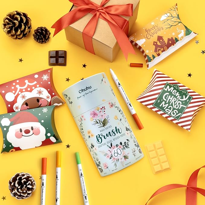 Ohuhu Markers for Adult Coloring Books No Bleeding 60 Colors Coloring Markers Water-based Dual Tips Fineliner & Brush Drawing Pens Art Pens for Kids Adults Sketch Journal - Maui - White