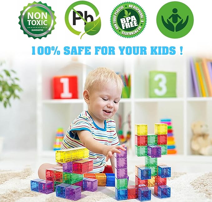 1.4 inch Magnetic Blocks Toddler Toys, 30pcs Translucent Building Blocks Building Toy for Ages 2-4 5-7, Preschool STEM Magnet Sensory Montessori Toys for 2 3 4 5 6 Year Old Boys Girls