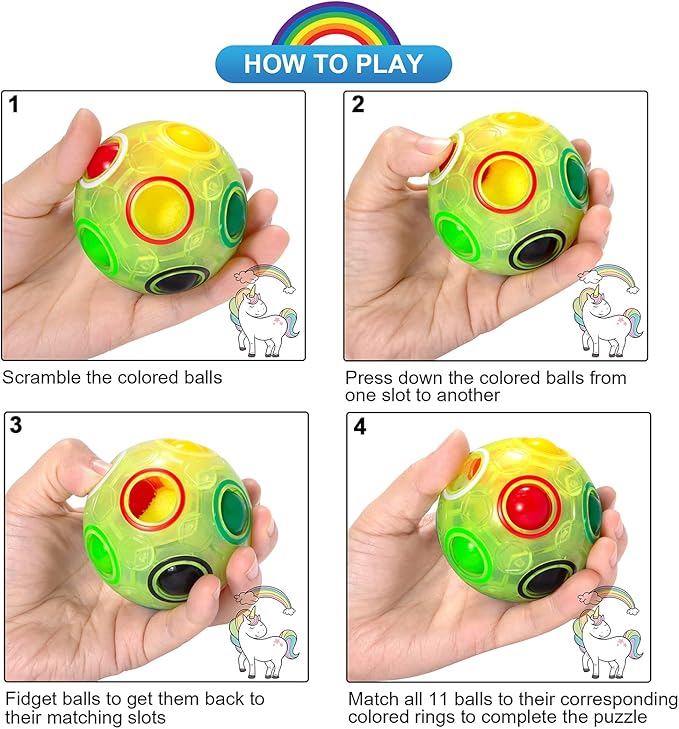 Vdealen Magic Rainbow Puzzle Ball, Fidget Ball Puzzle Brain Teaser Fidget Toy- Birthday Party Easter Valentines Christmas Stocking Stuffers for Kids Teen & Adults(White&Blue&Green)