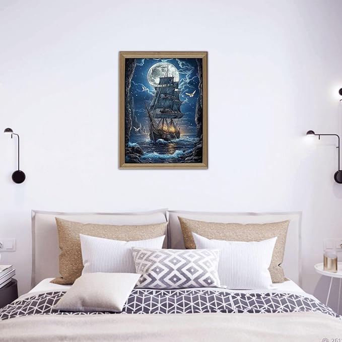 Sailboat Jigsaw Puzzles 500 Pieces，Moon Sailboat Jigsaw Puzzles Moonlit Voyage 500 Piece，Ocean Sea Sailing Ship Puzzles，Fantasy Puzzles for Friends Family Activity Game Nights Gifts