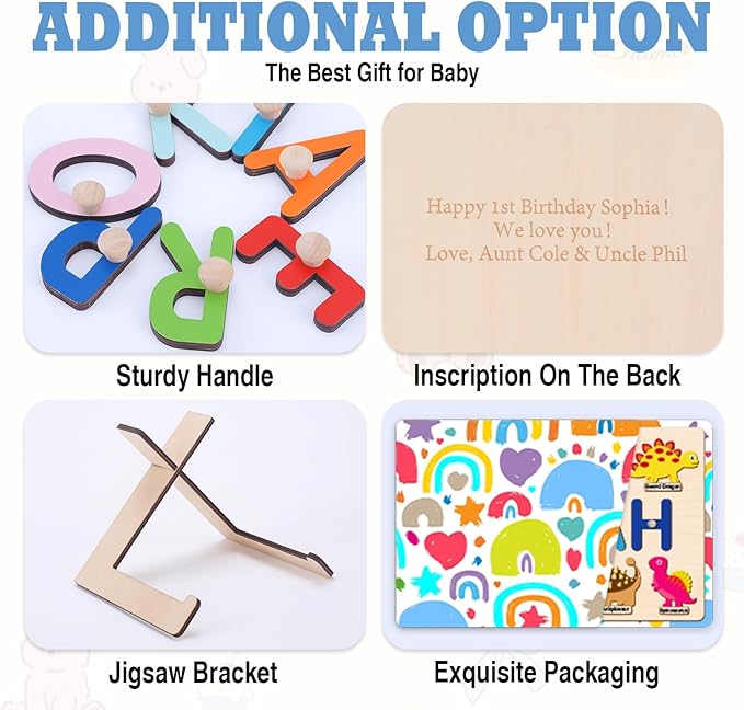 Personalized Name Puzzle for Kids, Customized Baby Gifts, 1st Birthday Gifts for Girls Boys, Toddler Learning Toys 1-3 Animal Puzzle Montessor Toys for Kids