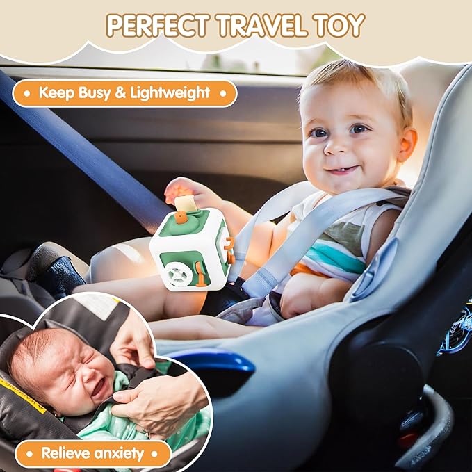 Toys for 1 Year Old Boy Girl, Montessori Busy Board Busy Cube, Travel Toys for Toddlers 1-3, 1 Year Old Girl Boy Gifts, Green