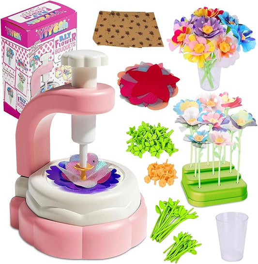 YiYeah Fabric Flower Bouquets Toys, Flower Making Kit, DIY Arts & Crafts Kit for Kids Age 4 5 6 7+, Flowers Market Toy Educational Activity and Birthday Gift Toys Gifts Ideas for Boys Girls