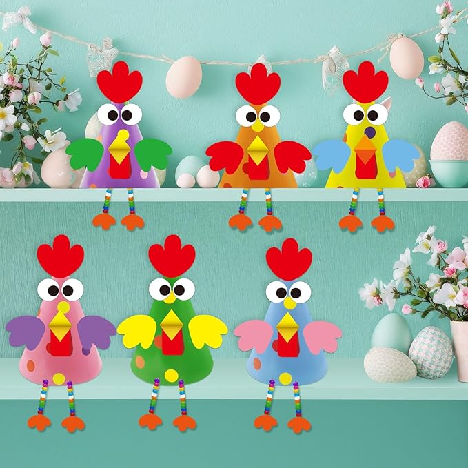 Cinrobiye 24 Sets Easter Craft Kits，DIY 3D Chick Table Sign Decorations Create Your Own Chick Ornaments for Easter Party Favors Spring Classroom and Home Art Activities