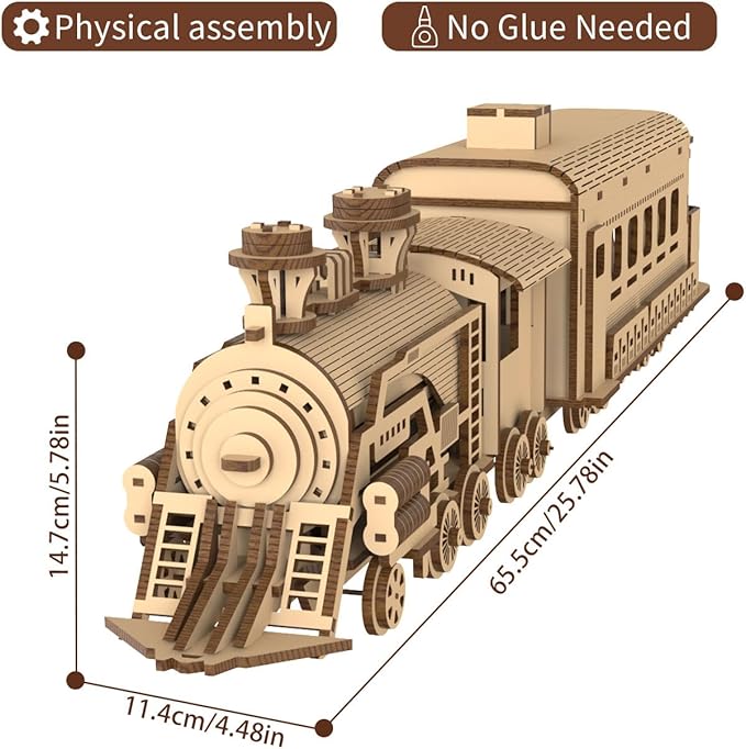 3D Wooden Puzzles for Adults, 242 PCS 3D Puzzles for Adults- Brain Teaser Wooden Puzzles for Father/Son, Gifts for Fathe/Son, Decompression 3D Puzzle Wood Models Kits (2.Locomotive Train)