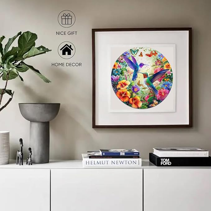 Ruikiyart Wooden Puzzles for Adults, 5MM 200 Pieces Hummingbird Wooden Jigsaw Puzzles, Birds Puzzle Unique Shaped for Adults and Kids on Thanksgiving, Christmas Family Puzzle Games (11.2'' x 11.2'')