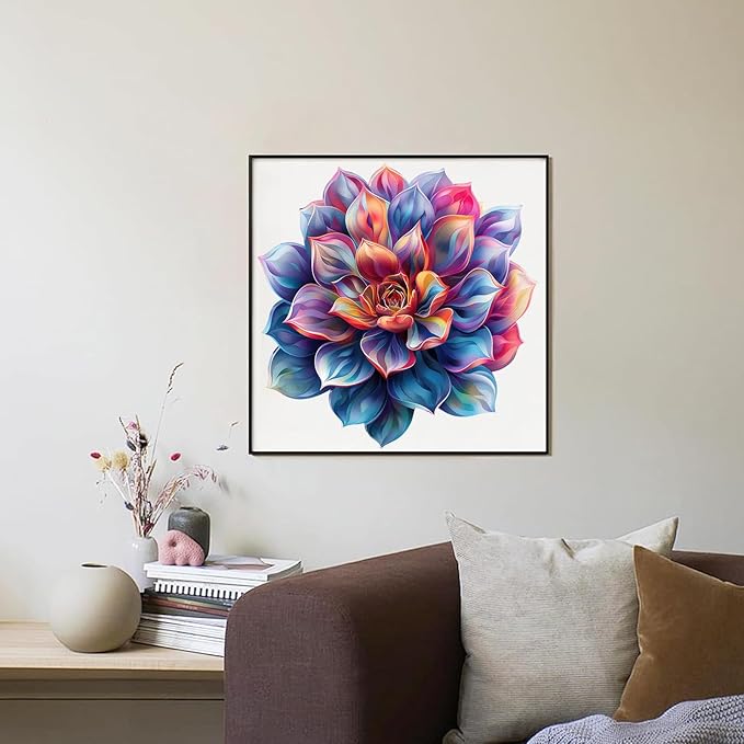 Wooden Puzzles for Adult 500 Piece, Flower Succulent Puzzle for Girls and Women, Challenging Puzzle, Luxurious Shaped Wooden Puzzles for Adults, Family Game 16.9 x 16.3in