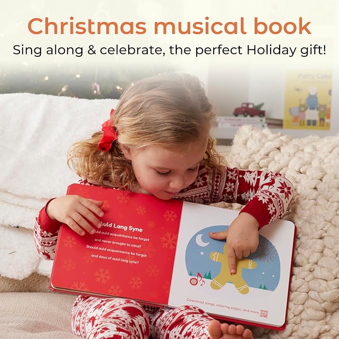 Cali's Books Jingle Bells USB-C Rechargeable Christmas Musical Book - Toddler Interactive Christmas Books for Kids and Babies - Sound Books for Toddlers 1-3 - Baby