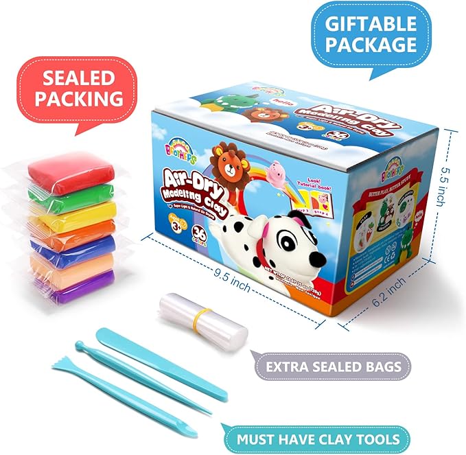 Sago Brothers 36 Colors Air Dry Clay, Soft Modeling Clay for Kids with Tools & Tutorial, Christmas Gifts for Kids Age 3-12, Toys Crafts for Girls and Boys