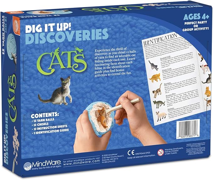 MindWare Dig It Up Discoveries: Cats – Party-Sized 12-Pack of Educational Discovery Digs for Kids with Tools & Fun Facts – Learn All About Cats!