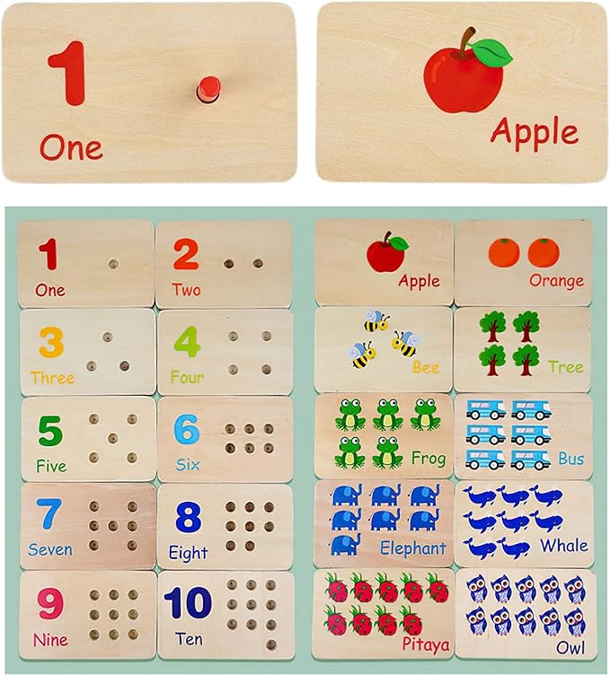 Montessori Number Counting Blocks Peg Board Toys, Wooden Math Manipulative Materials for Preschool, Number Montessori Learning Toy for Toddlers & Kindergarteners (Colorful Peg)