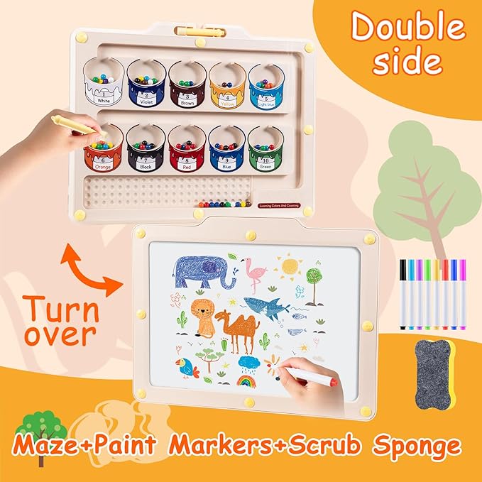 Montessori Toys for 3+ Year Old Toddlers,Double-Side Magnetic Color and Number Maze,Educational Toys for 3+ Year Old Kids,Magnetic Puzzle as 3-5 Year Old Birthday Gifts for Boys and Girls
