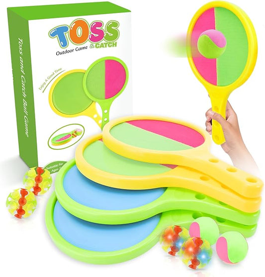 Toss and Catch Game for Kids: Toss and Catch Balls Set of 2 - Outdoor Catching Ball Paddle Toys for Ages 3+ Beach Paddle Ball Sets for Yard, Backyard, Summer